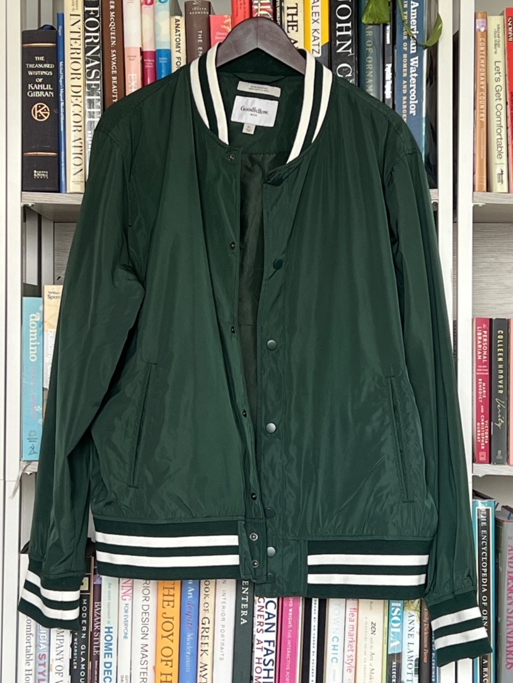 Goodfellow & Co Green Varsity Jacket XL Snap Front Lightweight Water Resistant